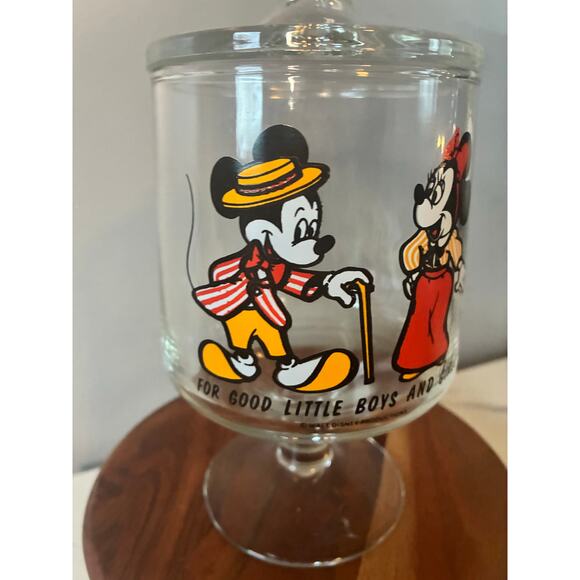 Walt Disney Productions Mickey & Minnie Glass Pedestal Candy Jar – 1970s – Mint - Picture 5 of 11